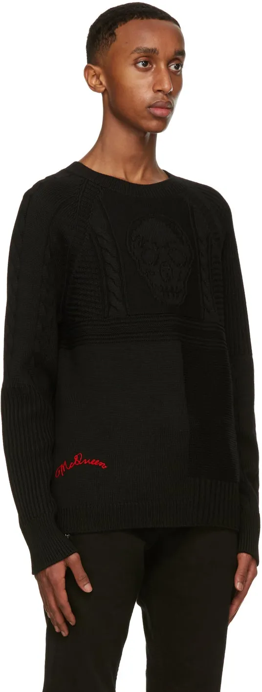 Alexander McQueen Black Wool Embroidered Logo Sweater