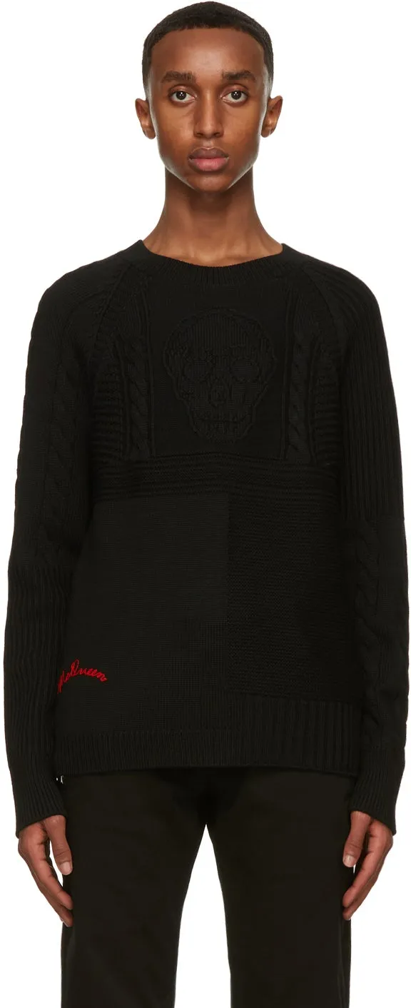 Alexander McQueen Black Wool Embroidered Logo Sweater