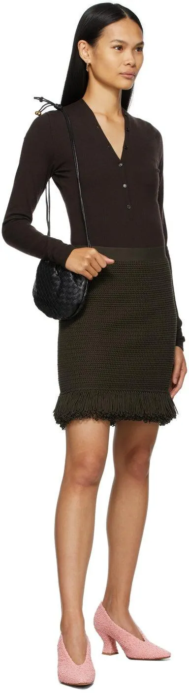 Bottega Veneta Khaki Fringe Hem Miniskirt