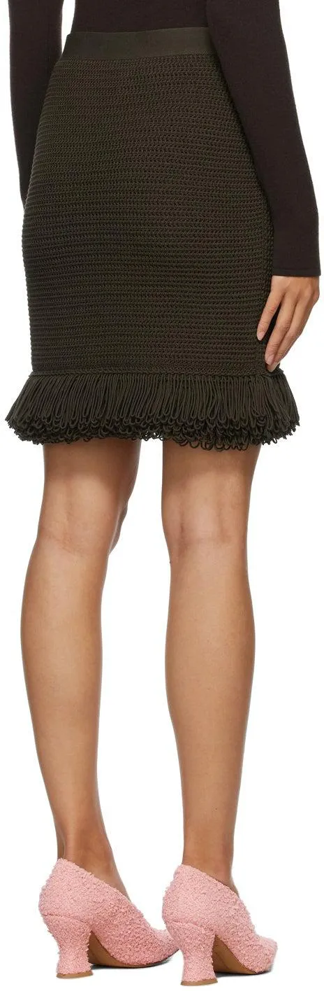 Bottega Veneta Khaki Fringe Hem Miniskirt