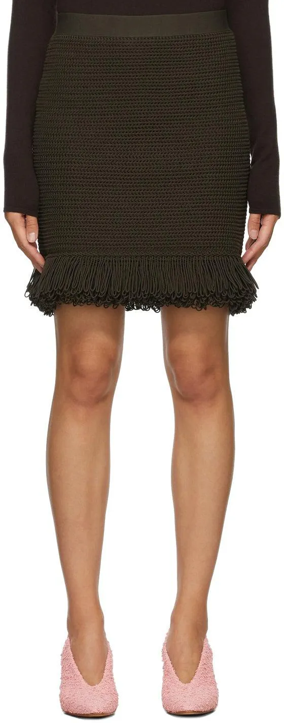 Bottega Veneta Khaki Fringe Hem Miniskirt