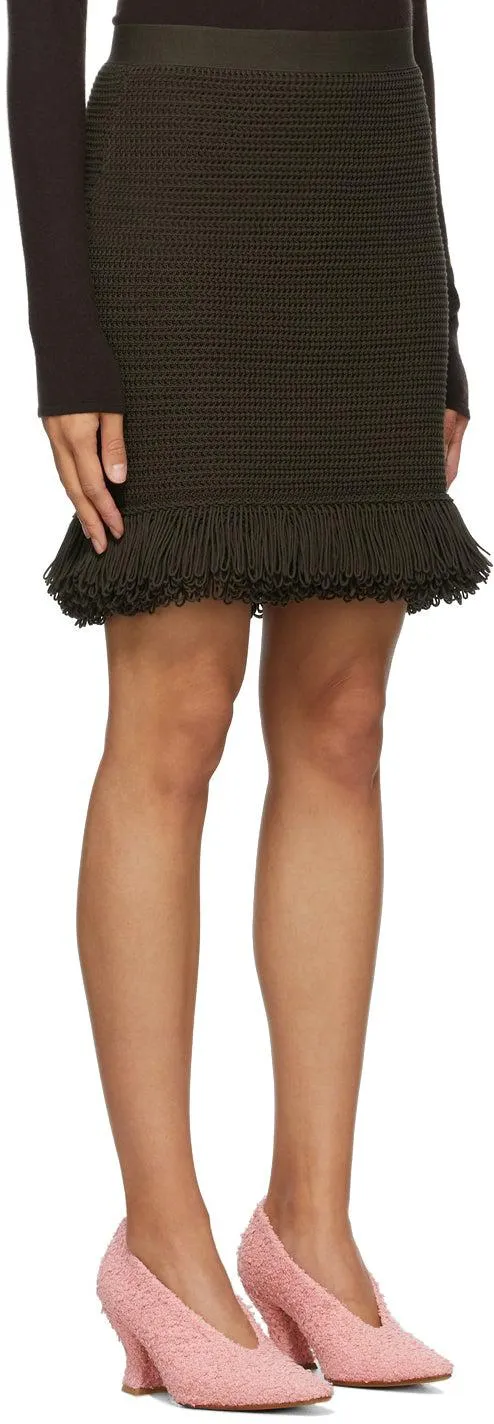 Bottega Veneta Khaki Fringe Hem Miniskirt