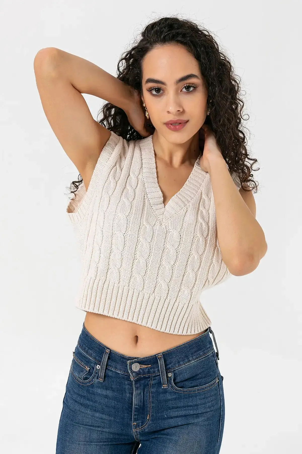 CABLE KNIT TOPS - ECRU