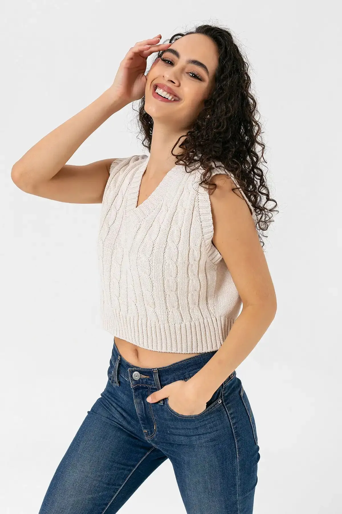 CABLE KNIT TOPS - ECRU
