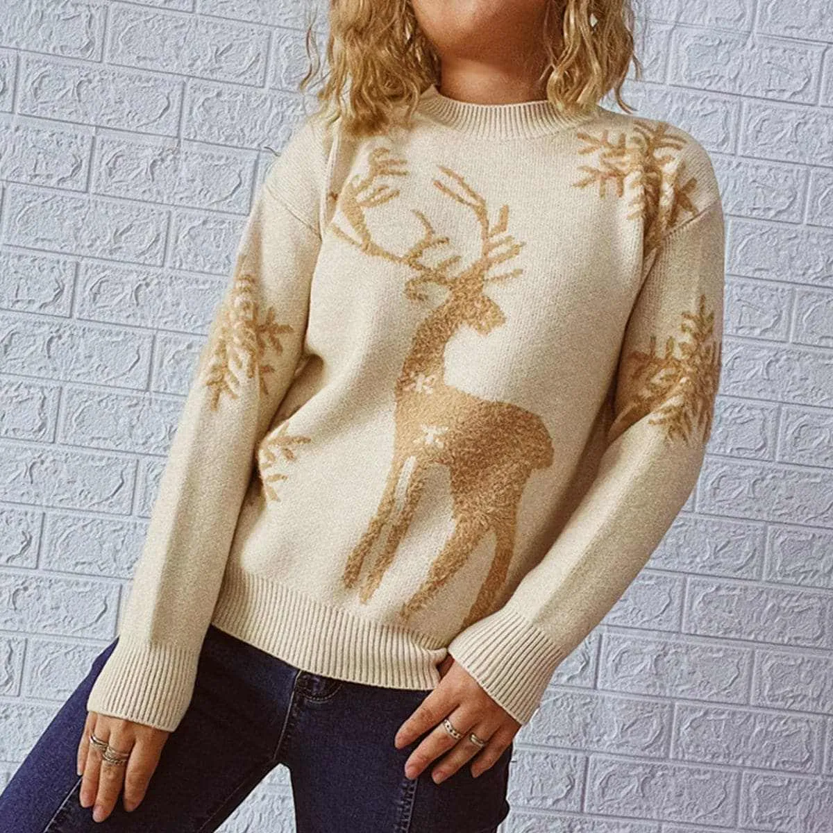 Cozy reindeer knit sweater for winter