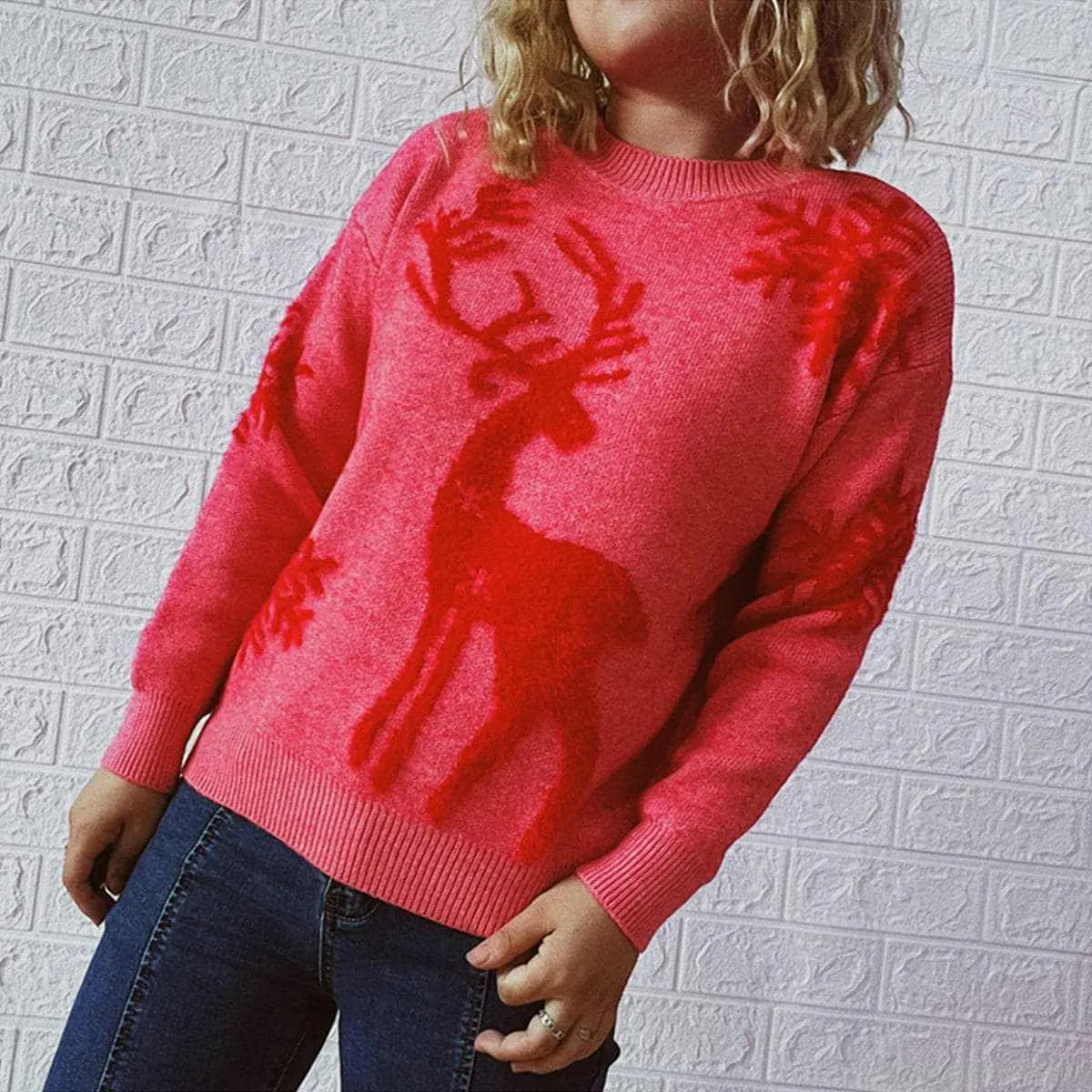 Cozy reindeer knit sweater for winter