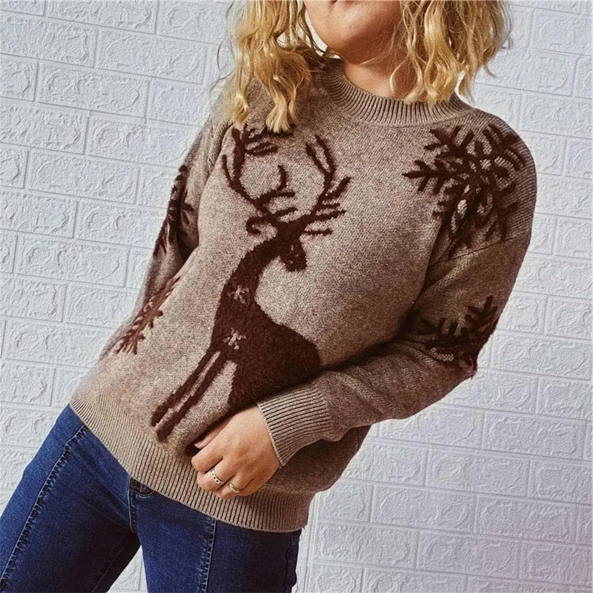 Cozy reindeer knit sweater for winter