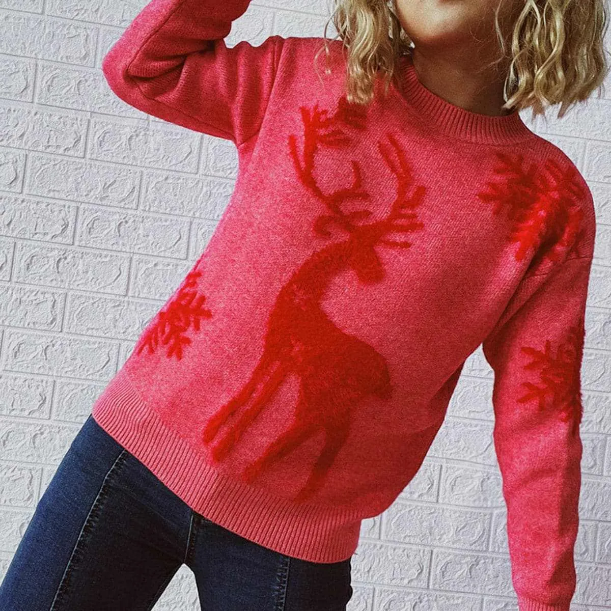Cozy reindeer knit sweater for winter