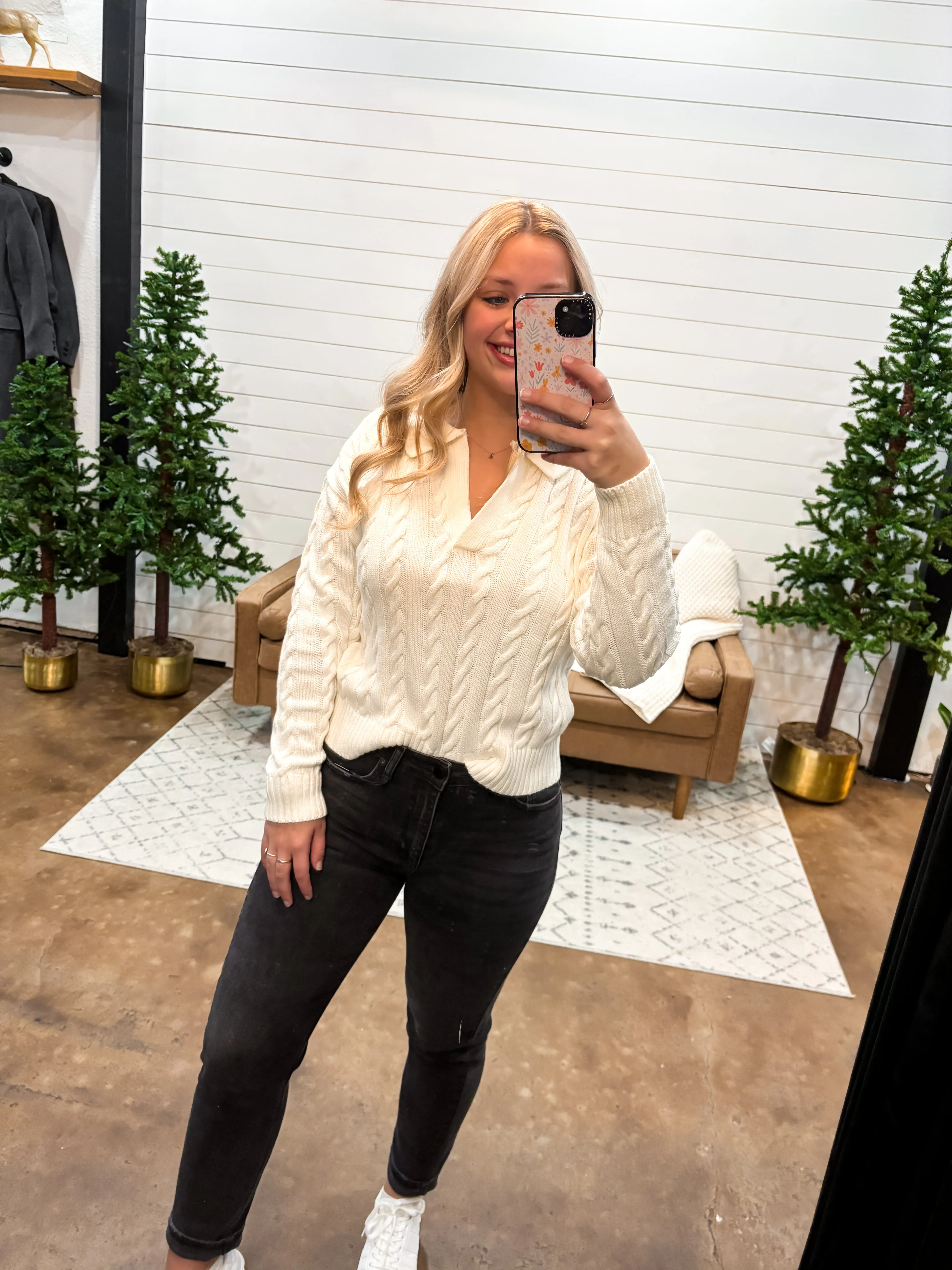 Cream - Cable Knit Polo