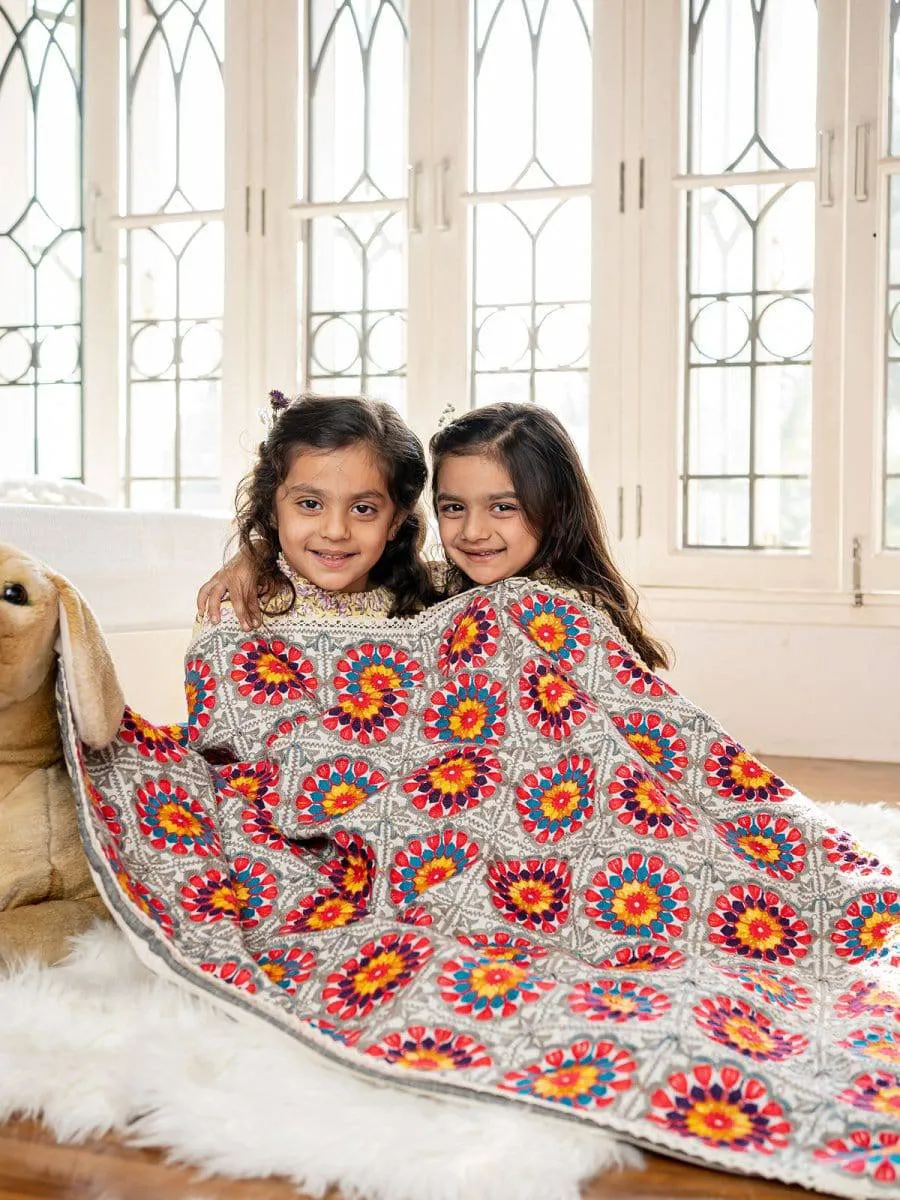 Crochette Pattern Embroidered Reversible Unisex Baby Kids Blanket