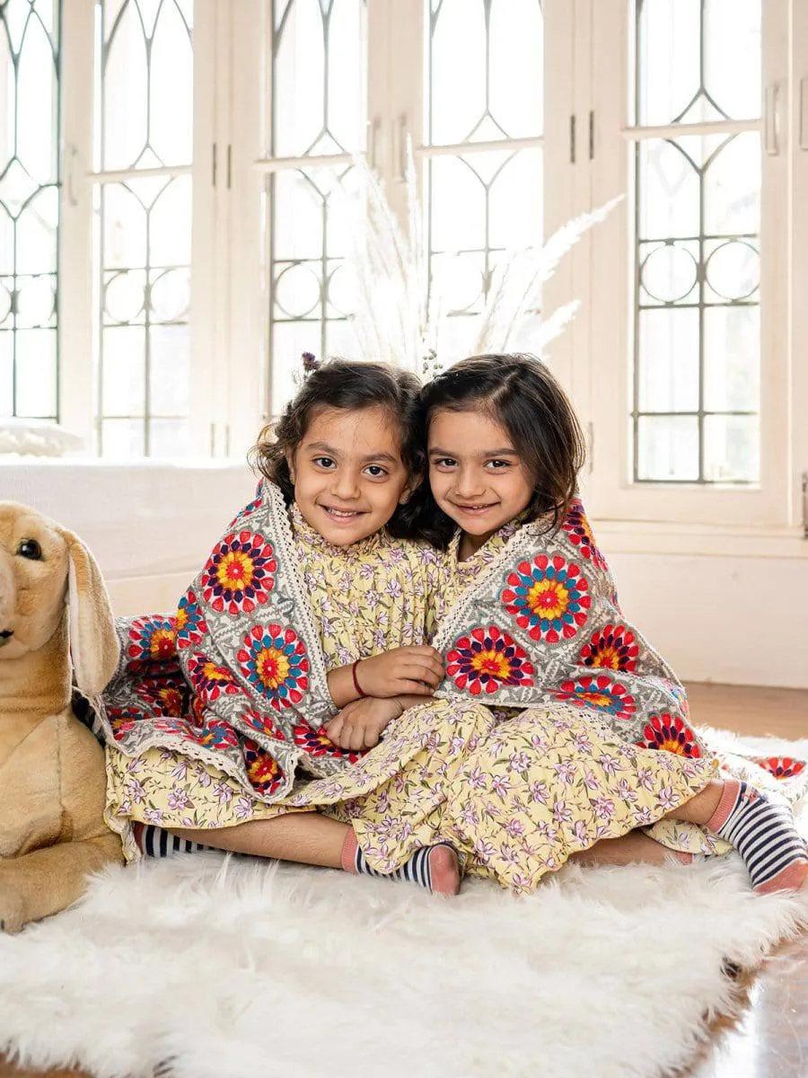 Crochette Pattern Embroidered Reversible Unisex Baby Kids Blanket