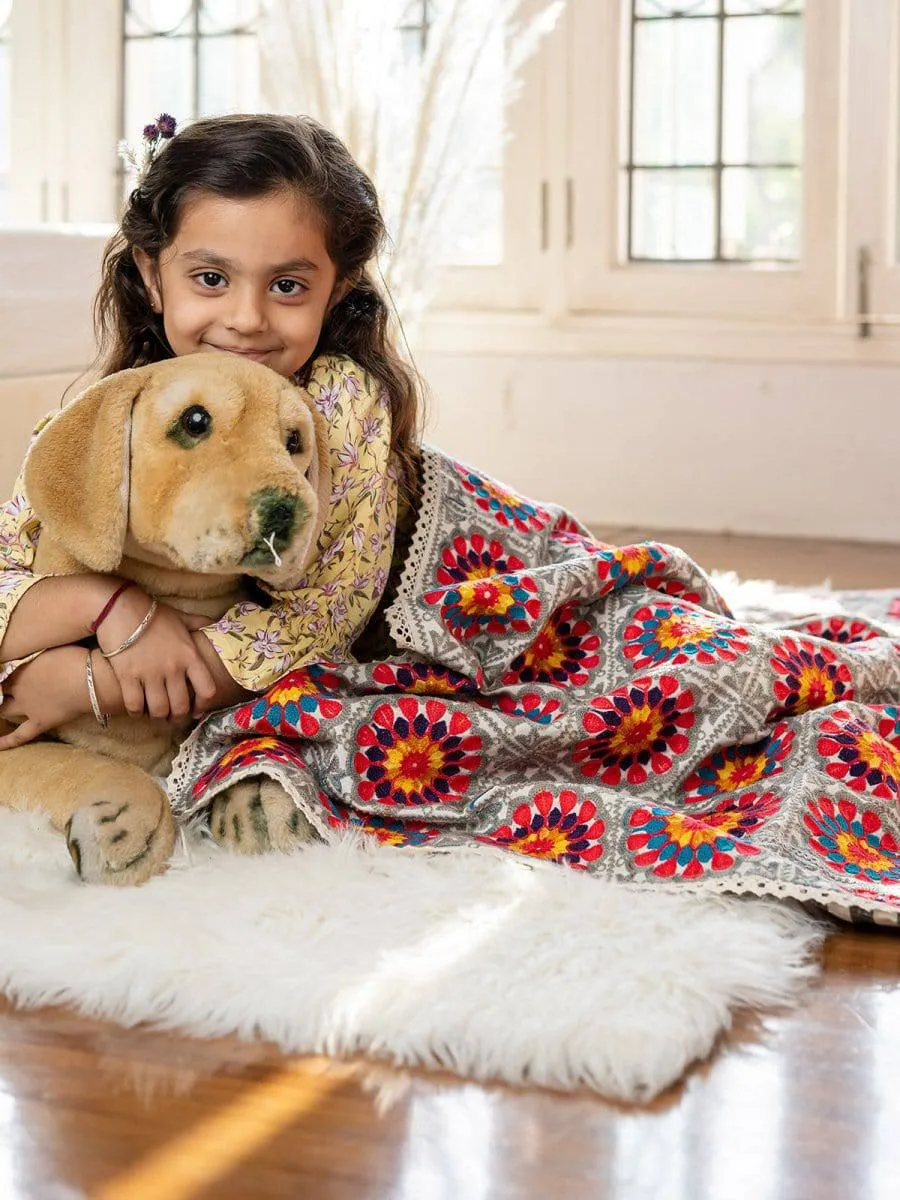 Crochette Pattern Embroidered Reversible Unisex Baby Kids Blanket