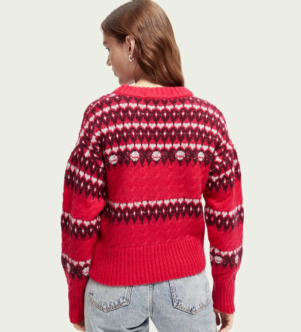 Fair Isle Knitted Cable Pullover (Cosmic Pink)