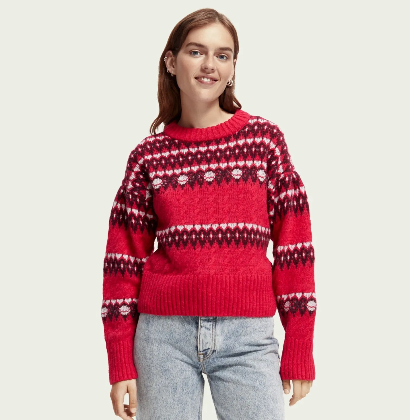 Fair Isle Knitted Cable Pullover (Cosmic Pink)