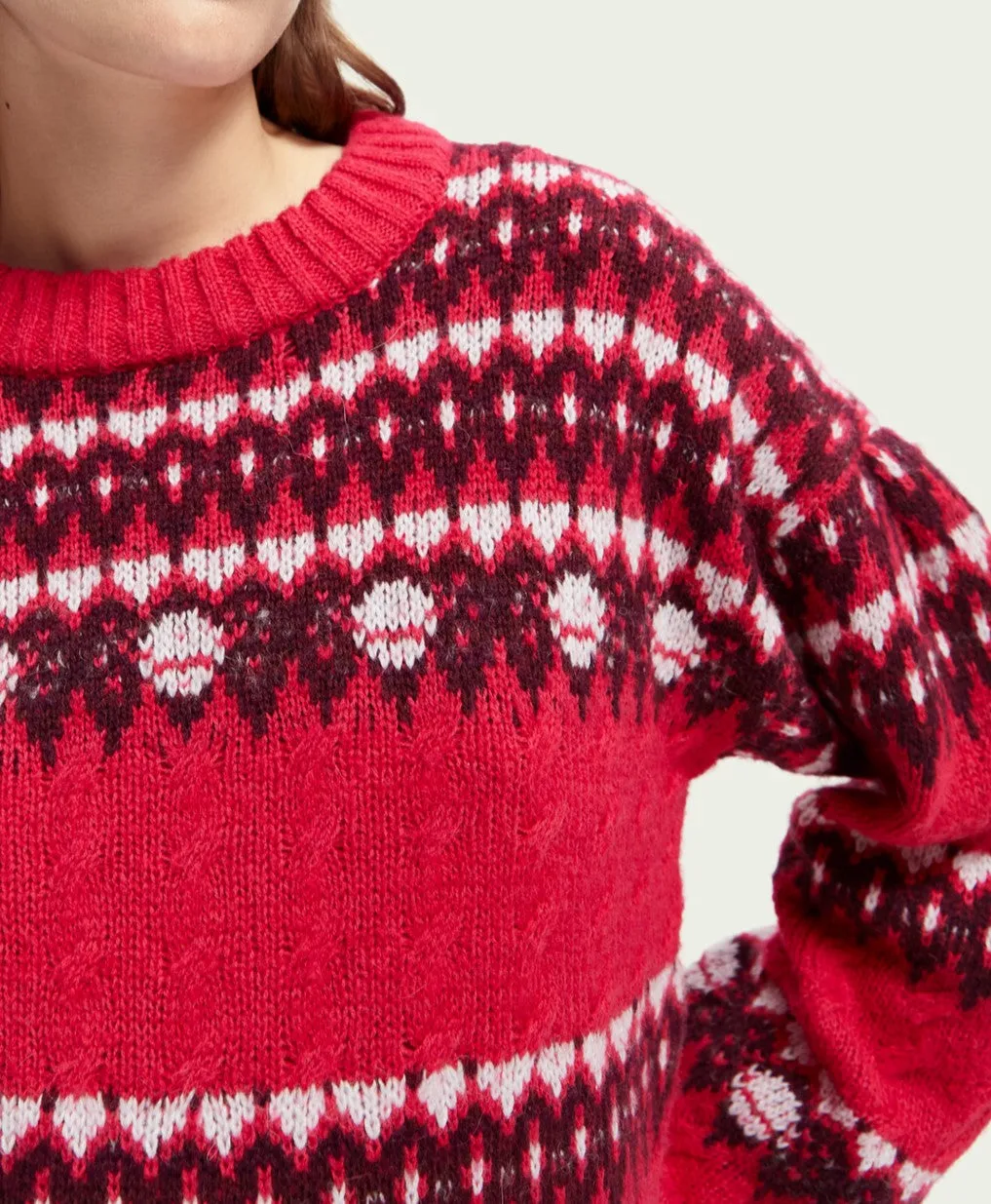 Fair Isle Knitted Cable Pullover (Cosmic Pink)