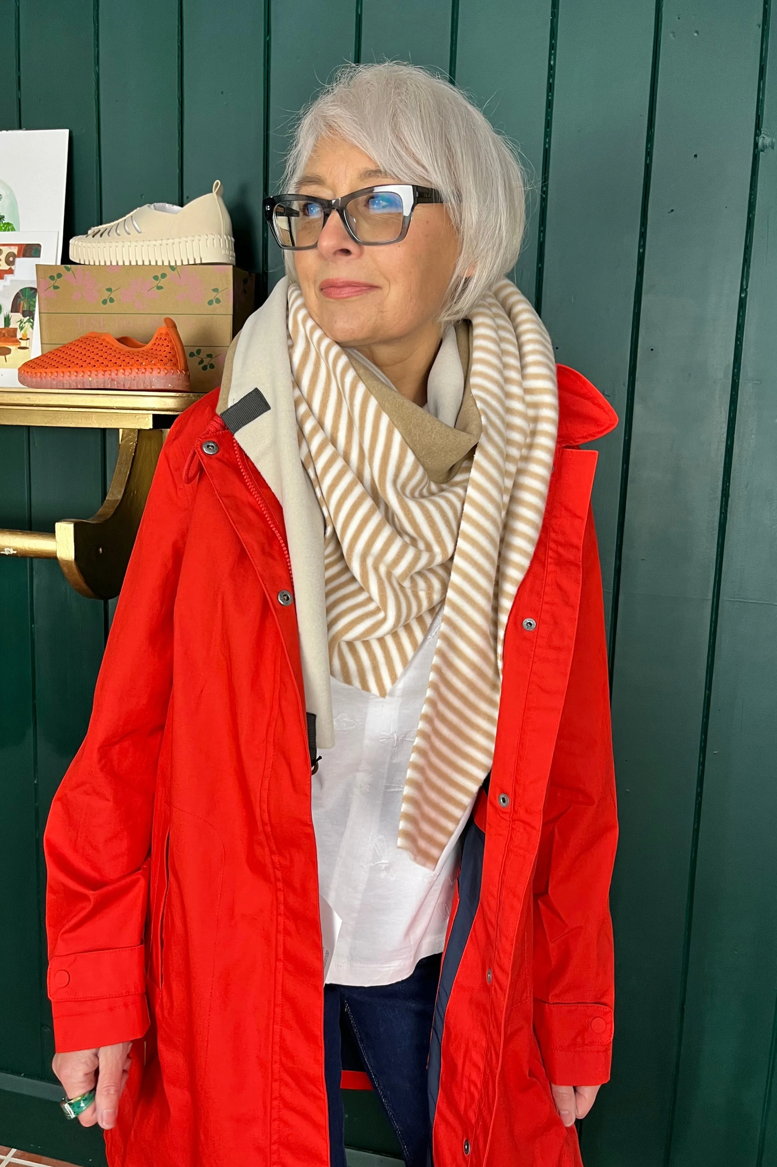 Henriette Steffensen Fleece Triangle Scarf - CAMEL/STRIPES C&OW/KIT
