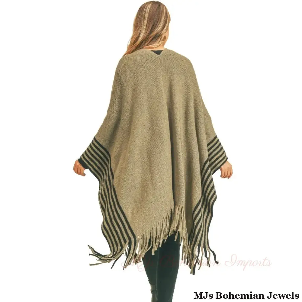Olive Stripe Fringe Ruana