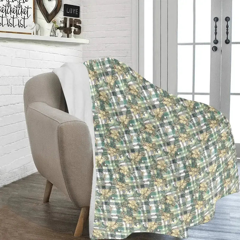 Snuggle Fest with Our Floral Ultra-Soft Micro Fleece Green Plaid Blanket
