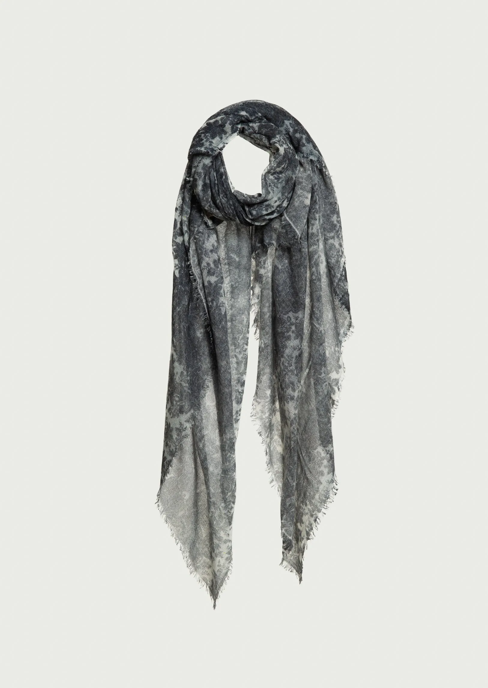 SOHO FLOWER PRINT WOVEN SHAWL (BABY CASHMERE) Black-White