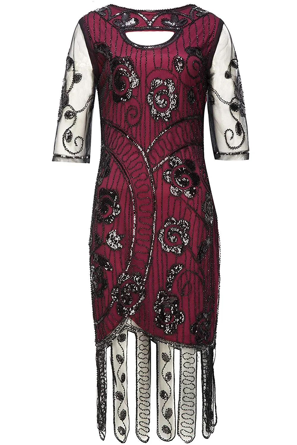 Vintage 1920s Unique Red Flapper Dress Beaded Gatsby Dress Roaring 20s Sequins Dress Art Deco