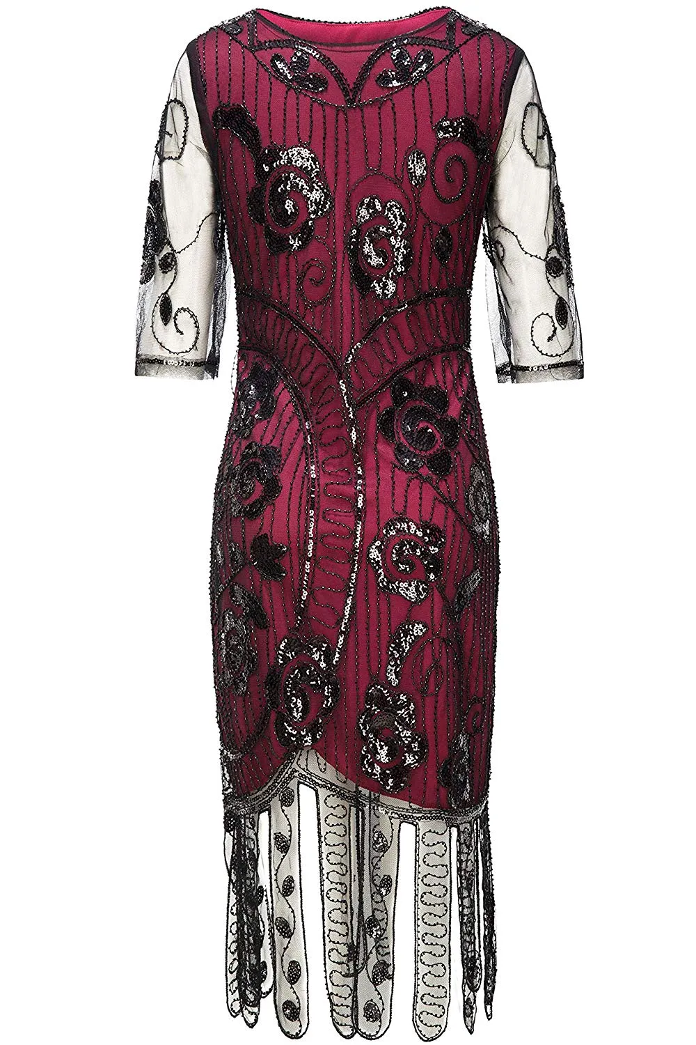 Vintage 1920s Unique Red Flapper Dress Beaded Gatsby Dress Roaring 20s Sequins Dress Art Deco