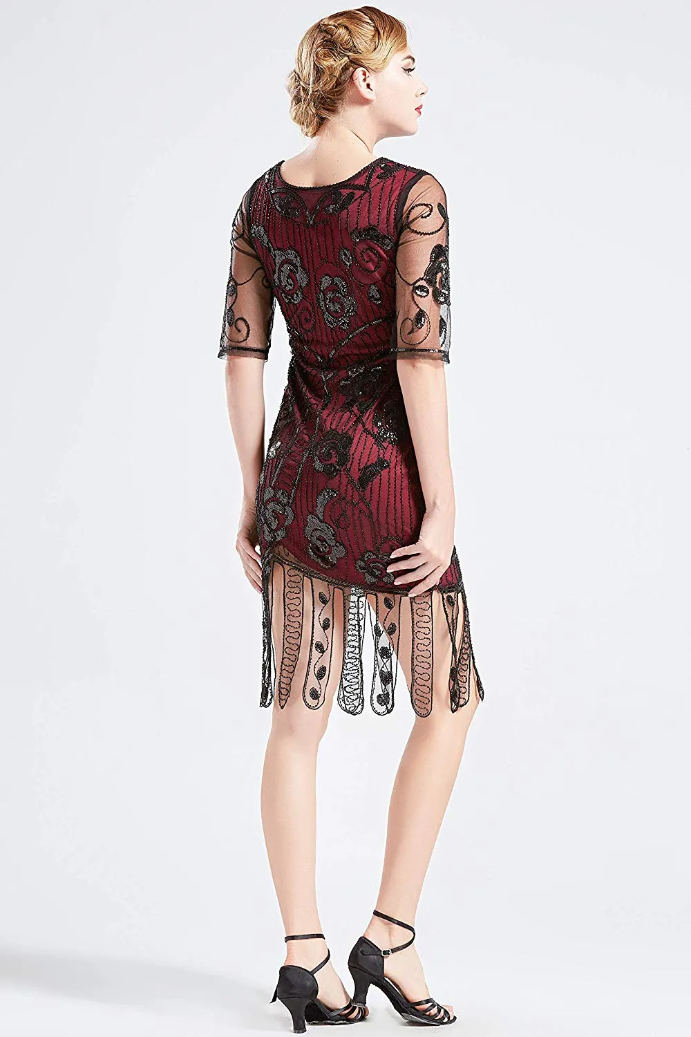 Vintage 1920s Unique Red Flapper Dress Beaded Gatsby Dress Roaring 20s Sequins Dress Art Deco