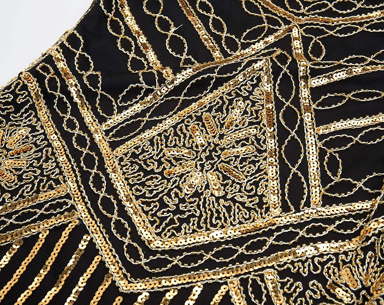 Vintage Black and Gold 1920s Flapper 20s Great Gatsby Dress Fringed Sequin Art Deco