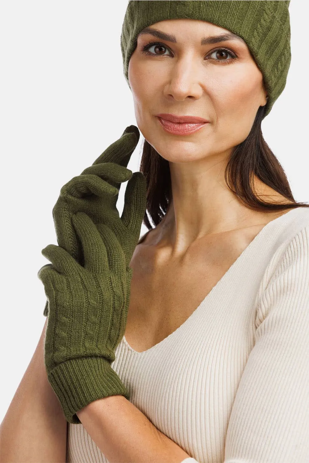 Women's 100% Pure Cashmere Cable Knit Gloves - OUTLET - FINAL SALE