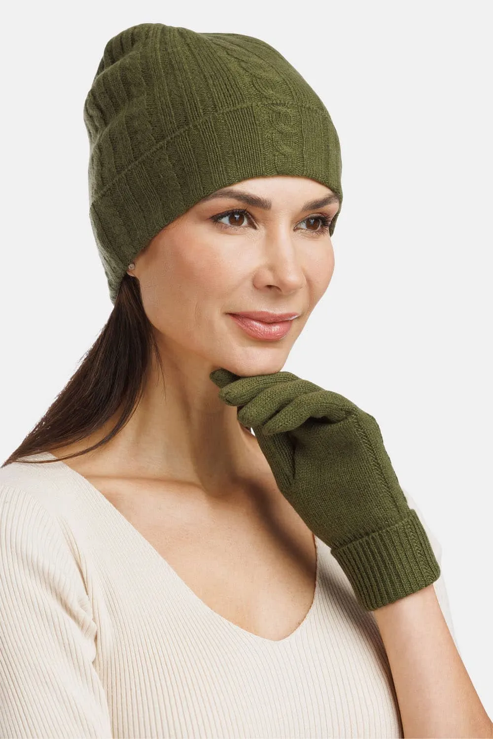 Women's 100% Pure Cashmere Cable Knit Gloves - OUTLET - FINAL SALE