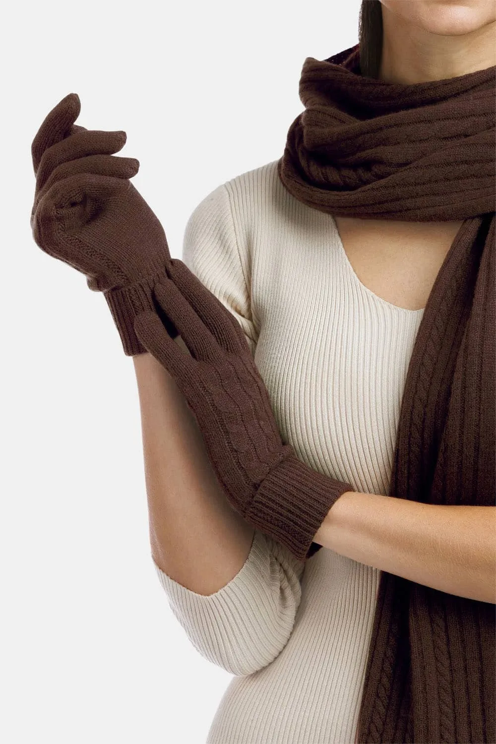 Women's 100% Pure Cashmere Cable Knit Gloves - OUTLET - FINAL SALE