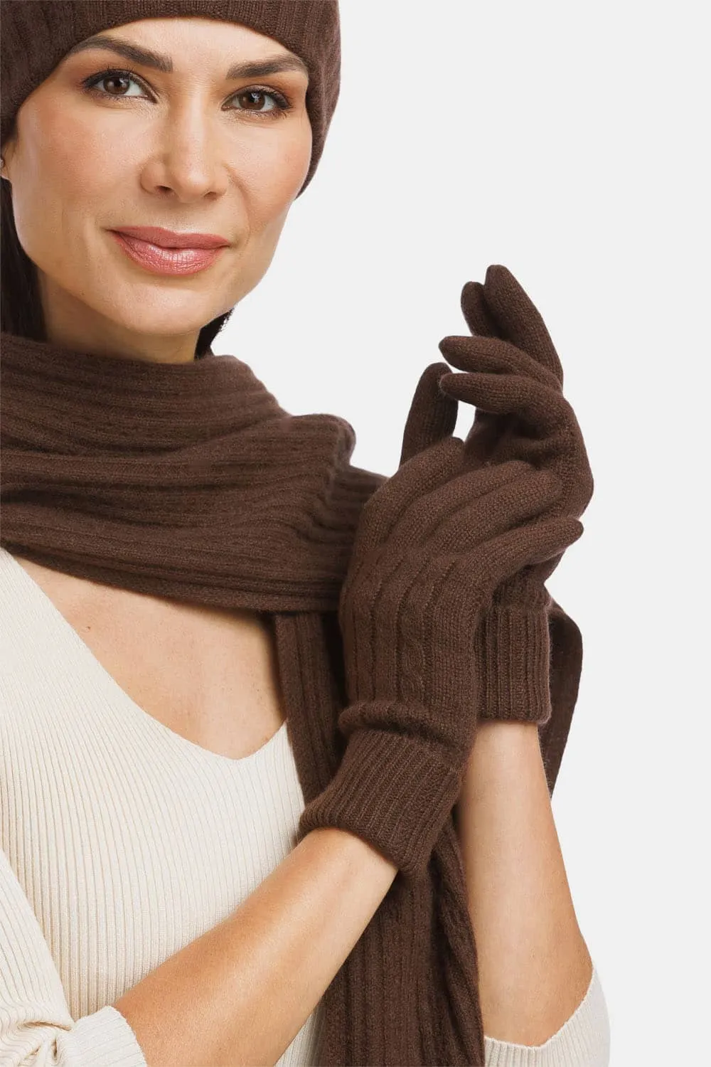 Women's 100% Pure Cashmere Cable Knit Gloves - OUTLET - FINAL SALE